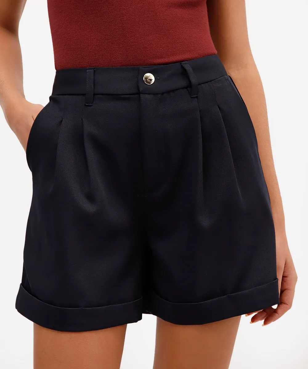 short de alfaiataria feminino com pregas azul — foto 2