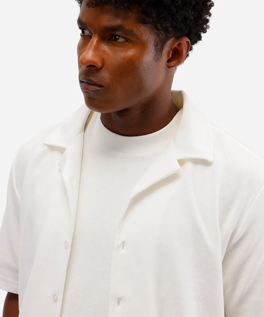 camisa masculina de algodão manga curta canelada off white — foto 4