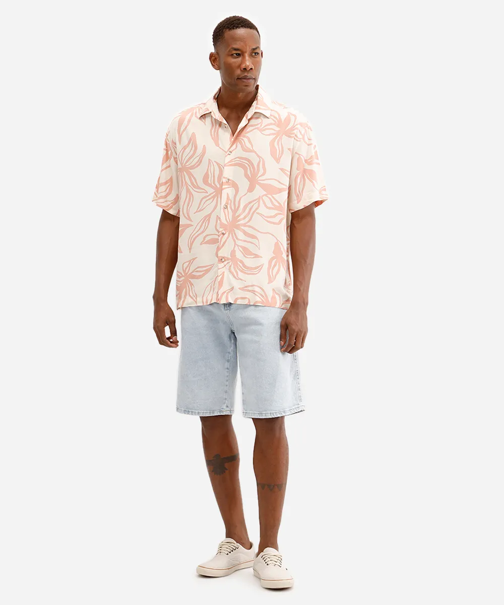 camisa masculina de viscose manga curta floral rosa — foto 3