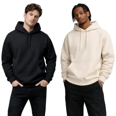Kit 2 Blusa de Frio Moletom Liso Casaco Canguru Fechado Com Capuz Inverno Preto e Off White — foto 8