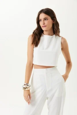 Blusa Cropped Traymon Alfaiataria Off White — foto 5