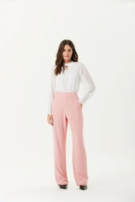 Calça Alfaiataria Traymon Cintura Alta Rosa Claro — foto 6