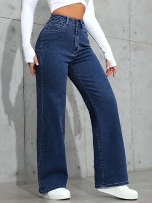 Calça Jeans Wide Leg Feminina Safira Moda Pantalona Azul Escuro — foto 4