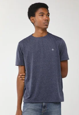 Camiseta Masculina Dudalina Logo Bordado Azul Mescla — foto 5