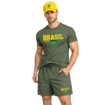 Kit Completo Brasil Masculino Camiseta Algodão Bermuda Tactel Casual e Boné — foto 4