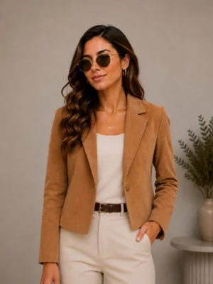 Blazer Feminino Acinturado Alfaiataria Caramelo Manga Longa Elegante — foto 6