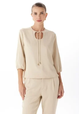Blusa Com Cordão Traymon Bege Classico — foto 7