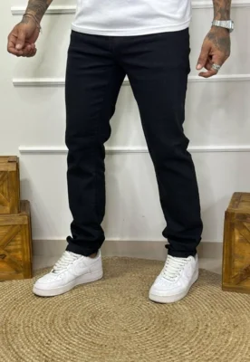 Calça Jeans Elegante Preta Masculina Skinny Reta Tecido Premium — foto 5