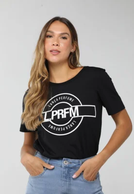 Camiseta Feminina Lança Perfume Estampa Frontal Preta — foto 7