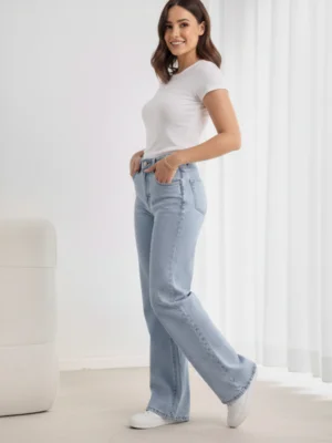 Calça Wide Leg Azul Clara Alpha Estilo Street e Caimento Impecável — foto 5