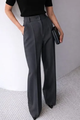 Calça Wide Leg Pantalona Alfaiataria Feminina Dra Maia Cinza Chumbo — foto 3