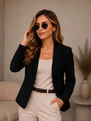 Blazer Feminino Alfaiataria Preto Acinturado Social Elegante Casual Chic Premium — foto 6