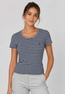 Camiseta Dudalina Reta Listrada Azul-Marinho — foto 4