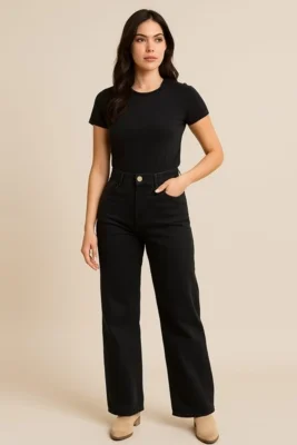 Calça Wide Leg Feminina Tex Jeans em Algodão Estilo e Conforto Preta — foto 4