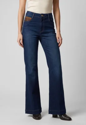 Calça Feminina Colcci Cintura Flare Alta Jeans Azul Escuro — foto 5
