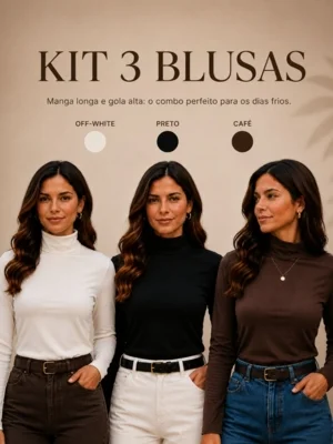 Kit 3 Blusas Manga Longa Feminina Manga Longa Gola Alta Inverno Moda Blusa Básica e Versátil — foto 8