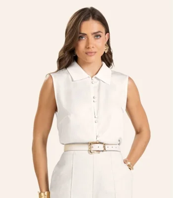 Camisa Gola Polo Viscose Khyara Feminina Endless Bege — foto 5
