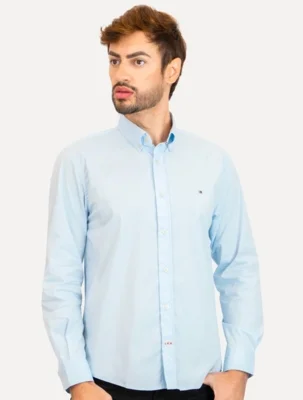 Camisa Tommy Hilfiger Masculina Regular Core Flex Poplin Azul Claro — foto 7