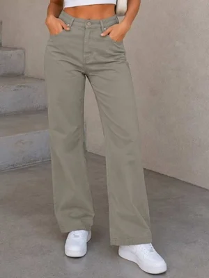 Calça Jeans Wide Leg Feminina Premium Cinza Perna Larga Moderna — foto 5