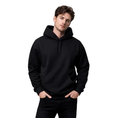 Blusa de Moletom Relaxado Canguru Casaco de Frio Liso Masculino Preto — foto 4