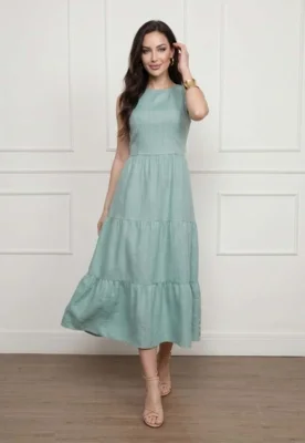 Vestido Midi Feminino 3 Marias Regata com Bolsos Elegante Casual Chic Acinturado — foto 6