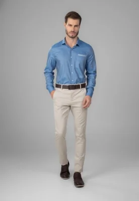 Calça Sarja Traymon Slim Algodão Egípcio Bege — foto 5
