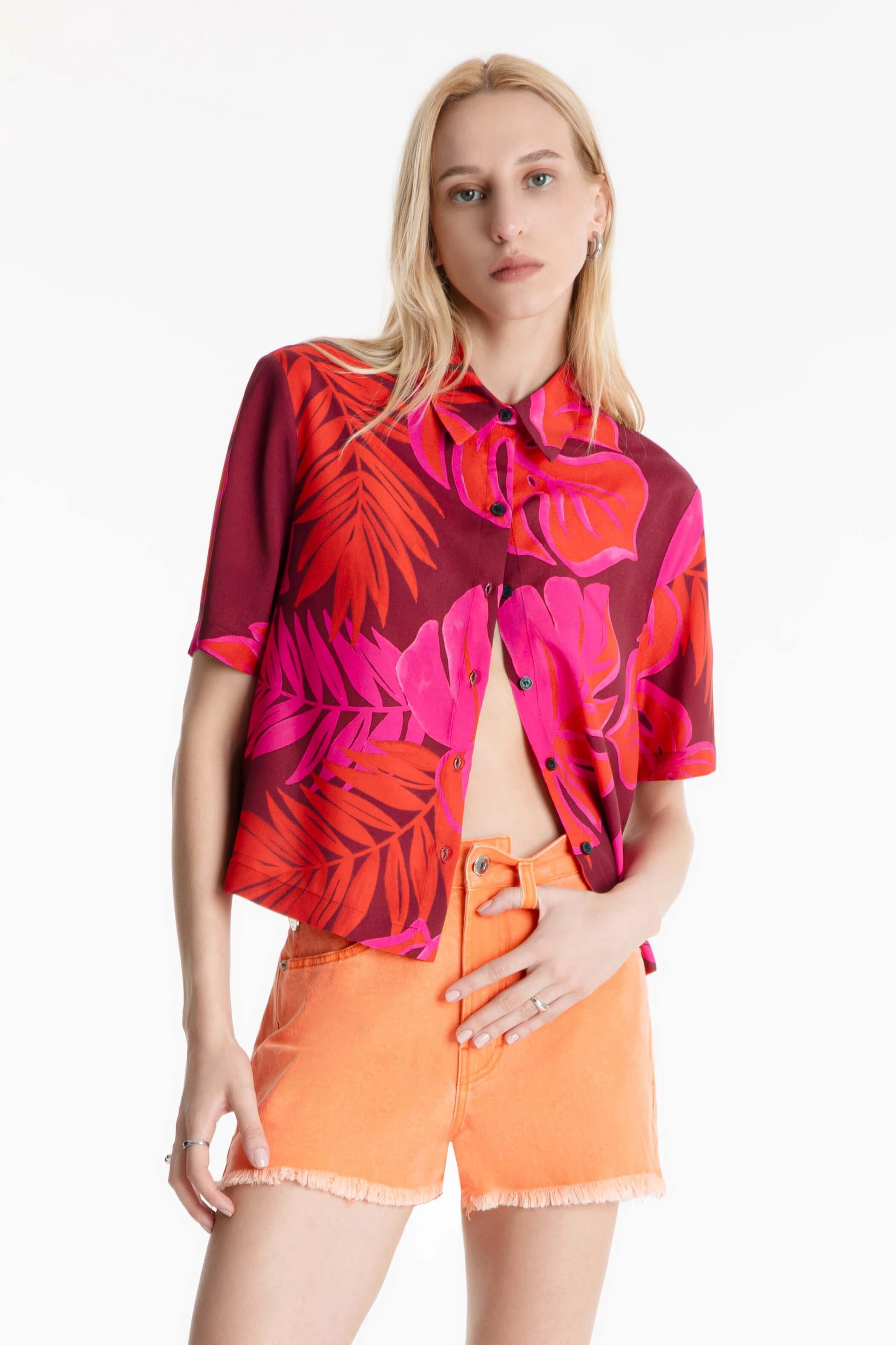 Short Destroyed Color Elastic Olivia Laranja