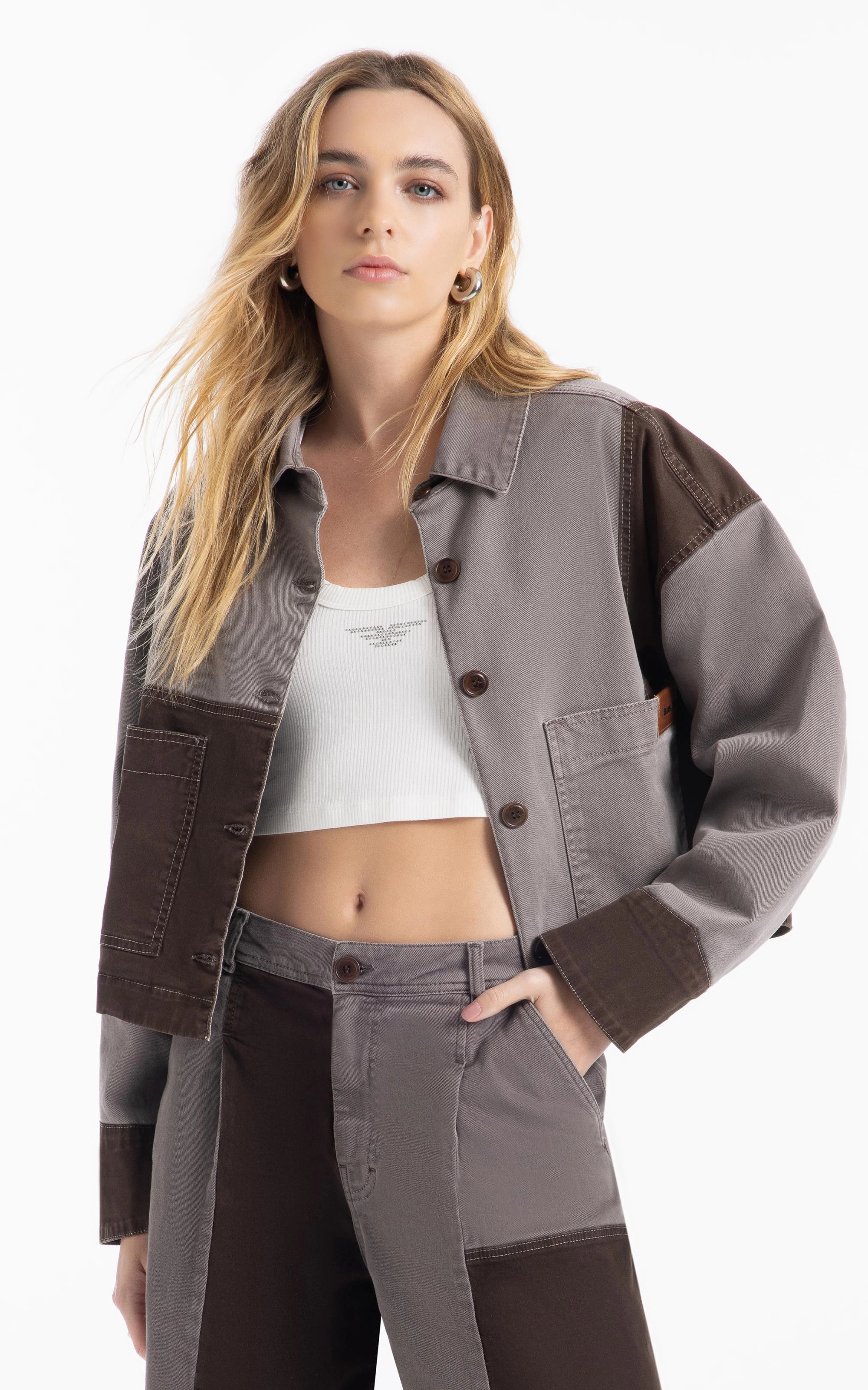 Jaqueta Vintage Denim Color Bicolor Castor