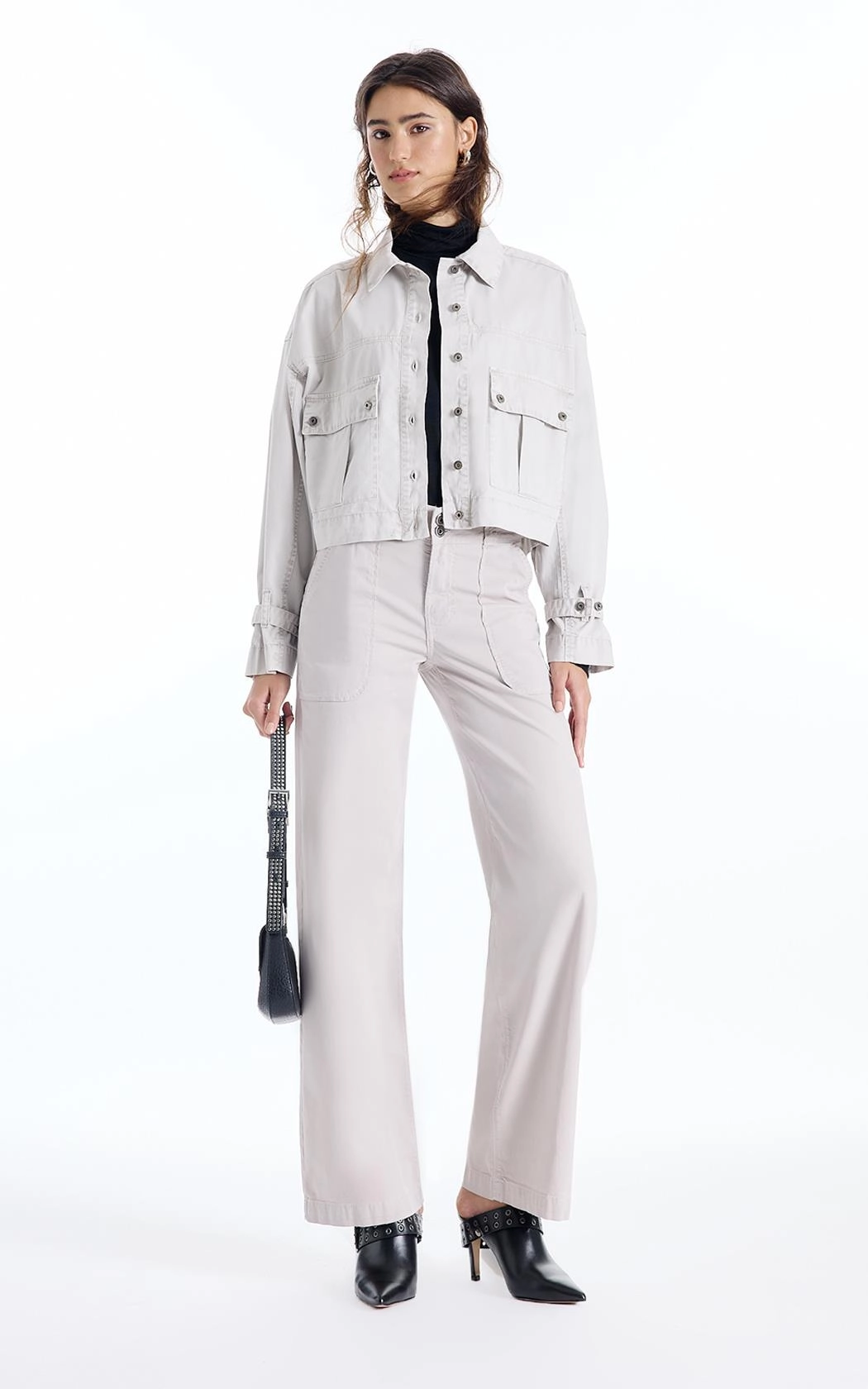 Color Twill Oversized Cropped Bolsos Silver