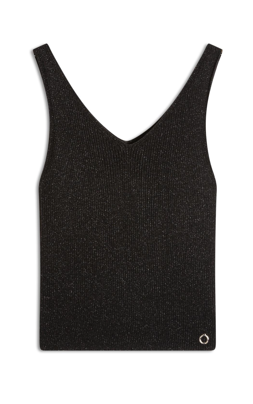 Blusa Tricot Modal Shine Ribbed Neck Preto