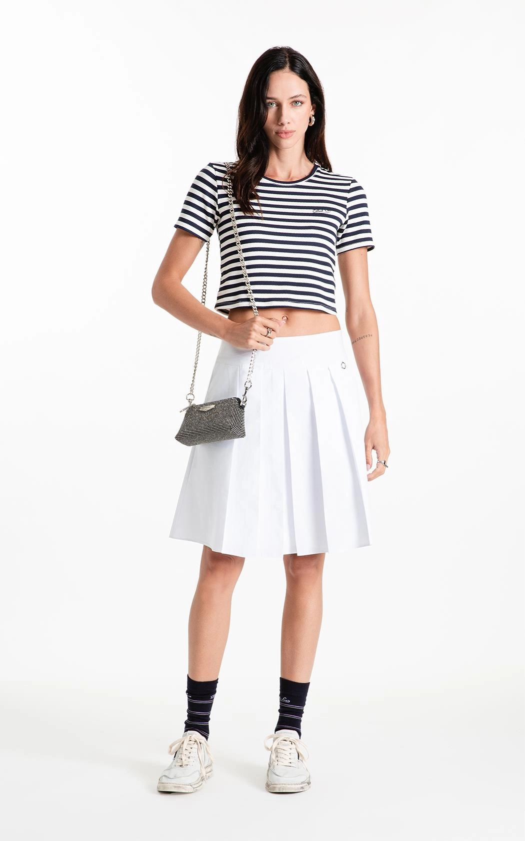Saia Galles Pleats Midi Branco