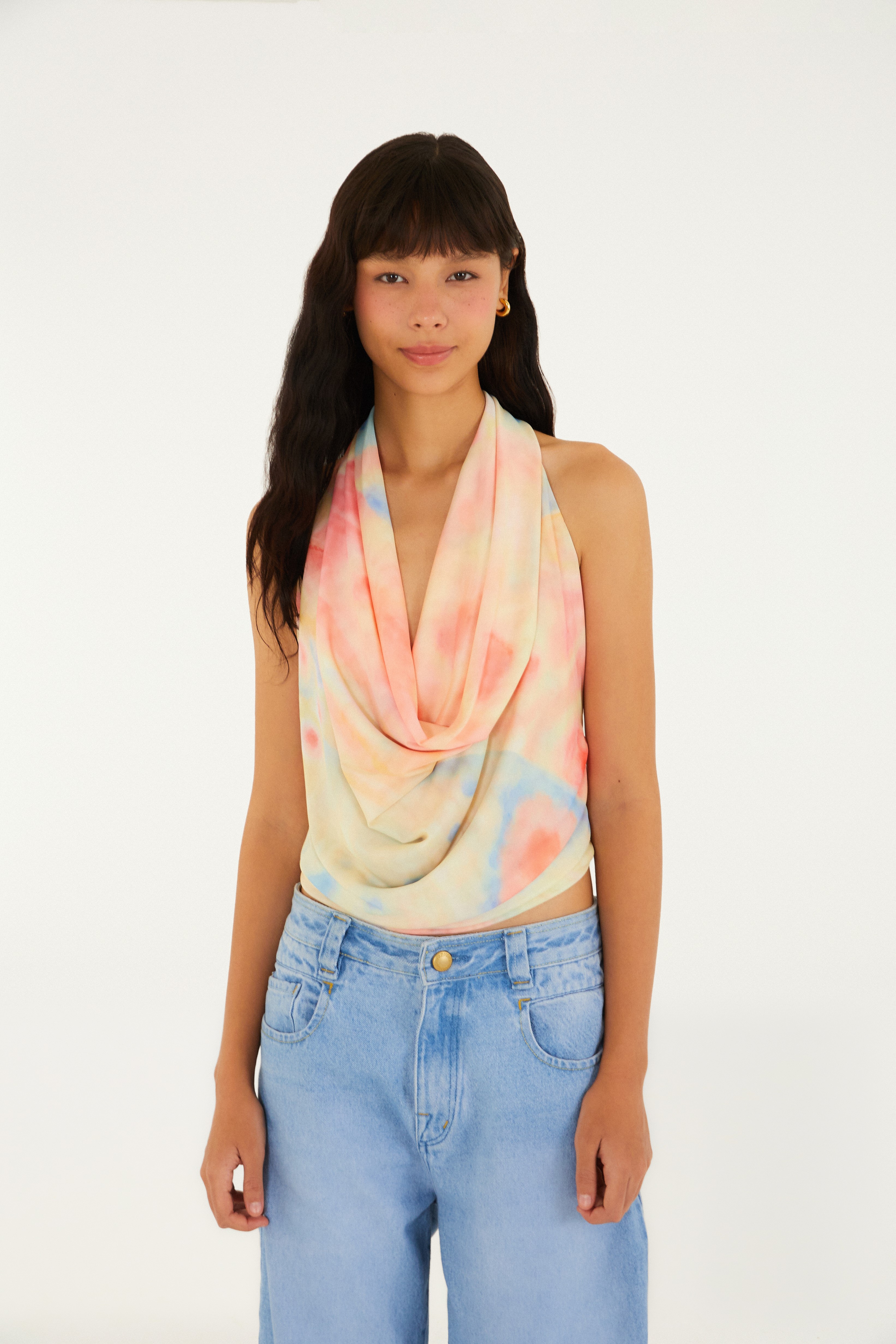 Blusa Tule Babado Estampada Asas