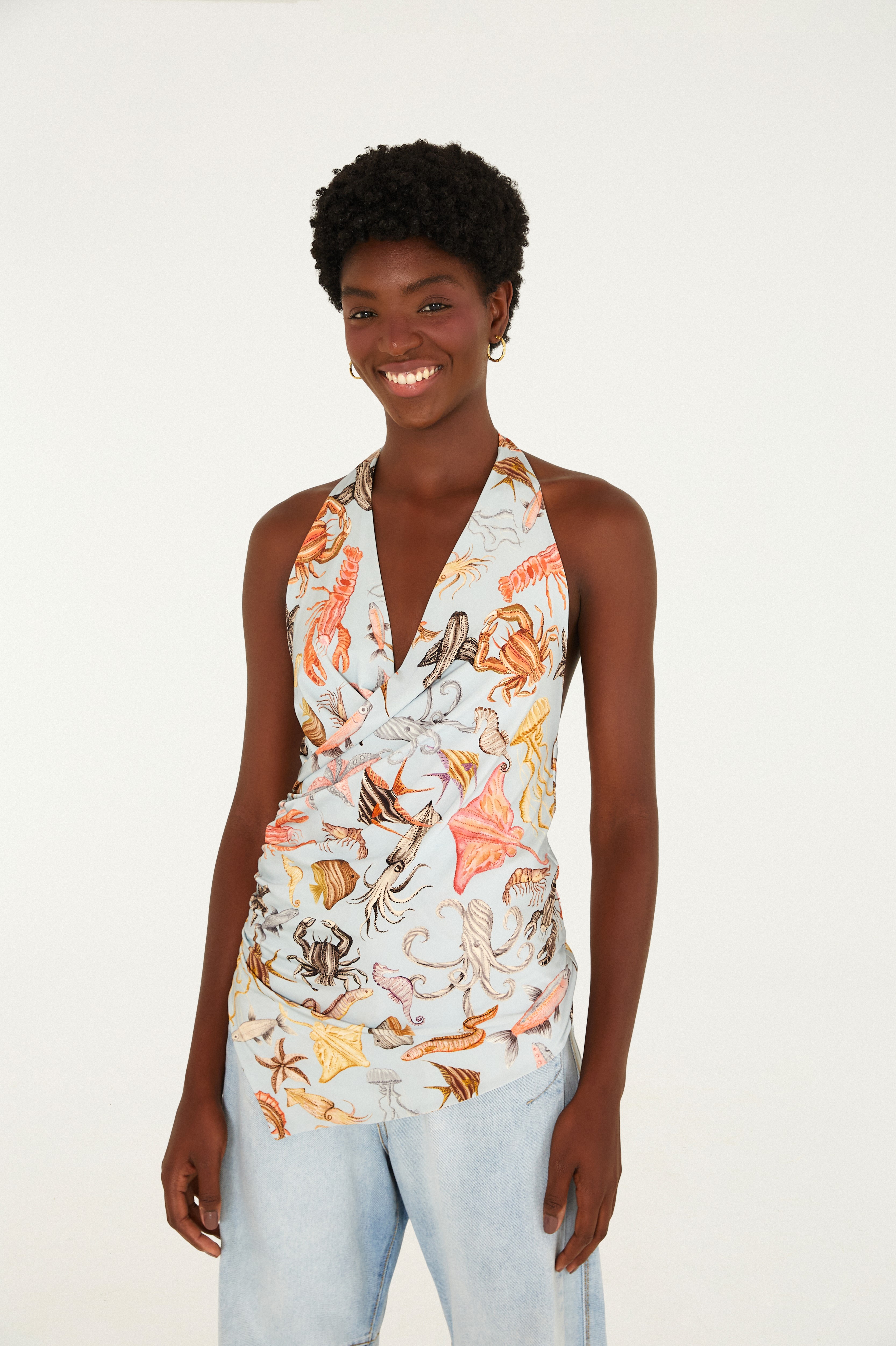 Blusa Degagê Estampada Vida Marinha