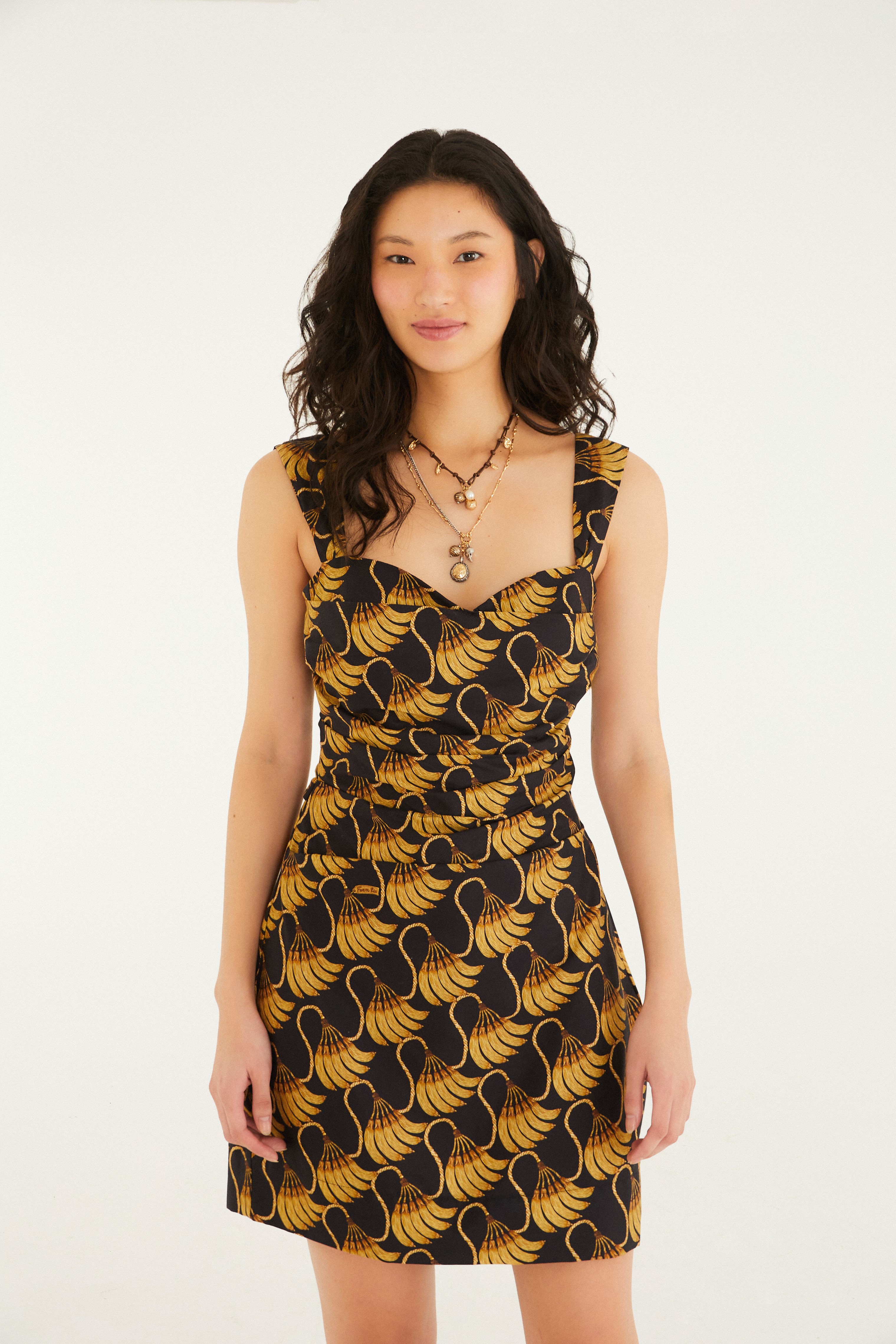 Vestido Curto Estampado Banana Tassel Mini