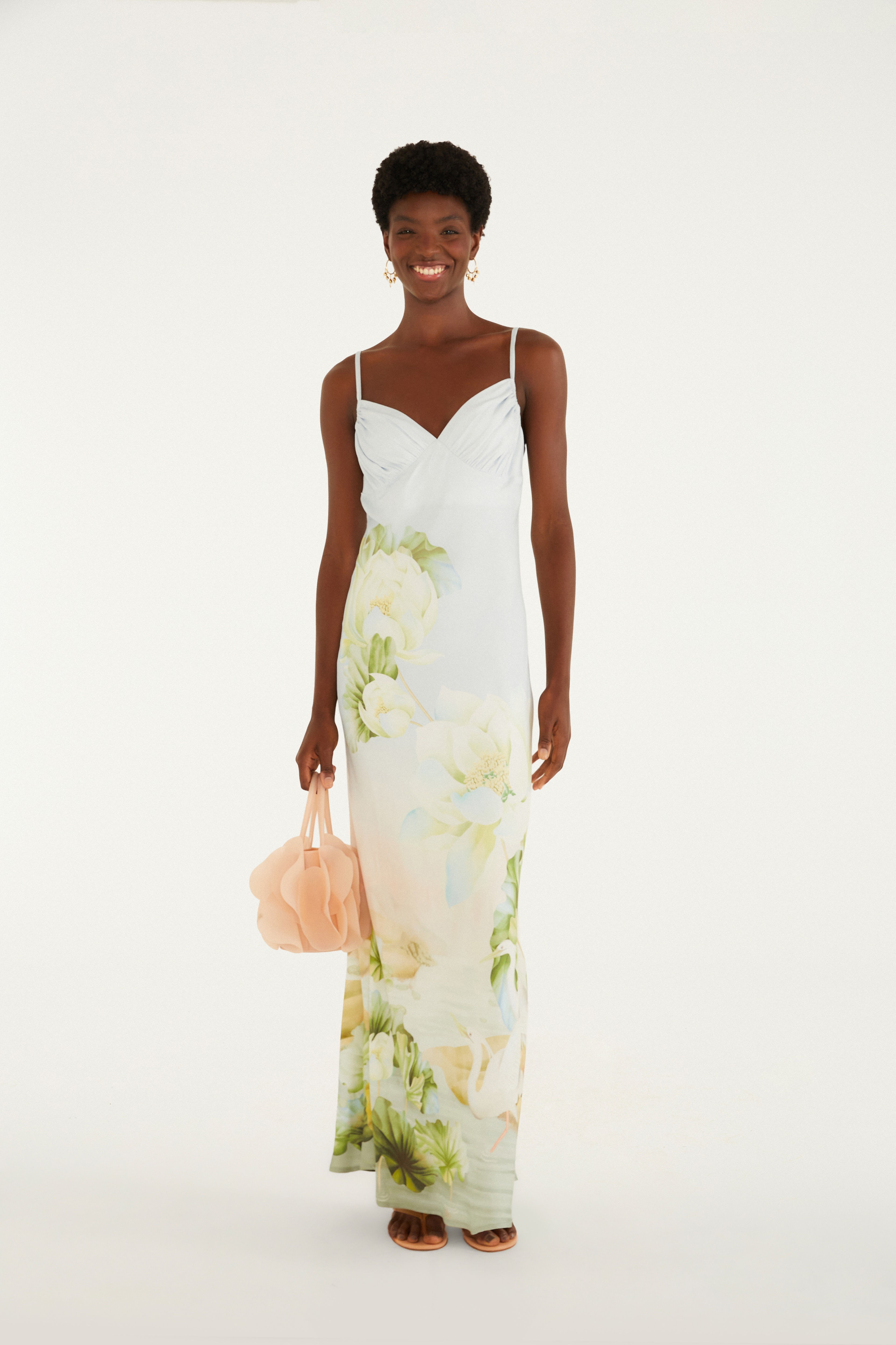 Vestido Longo Estampado Lago De Lótus — foto 2