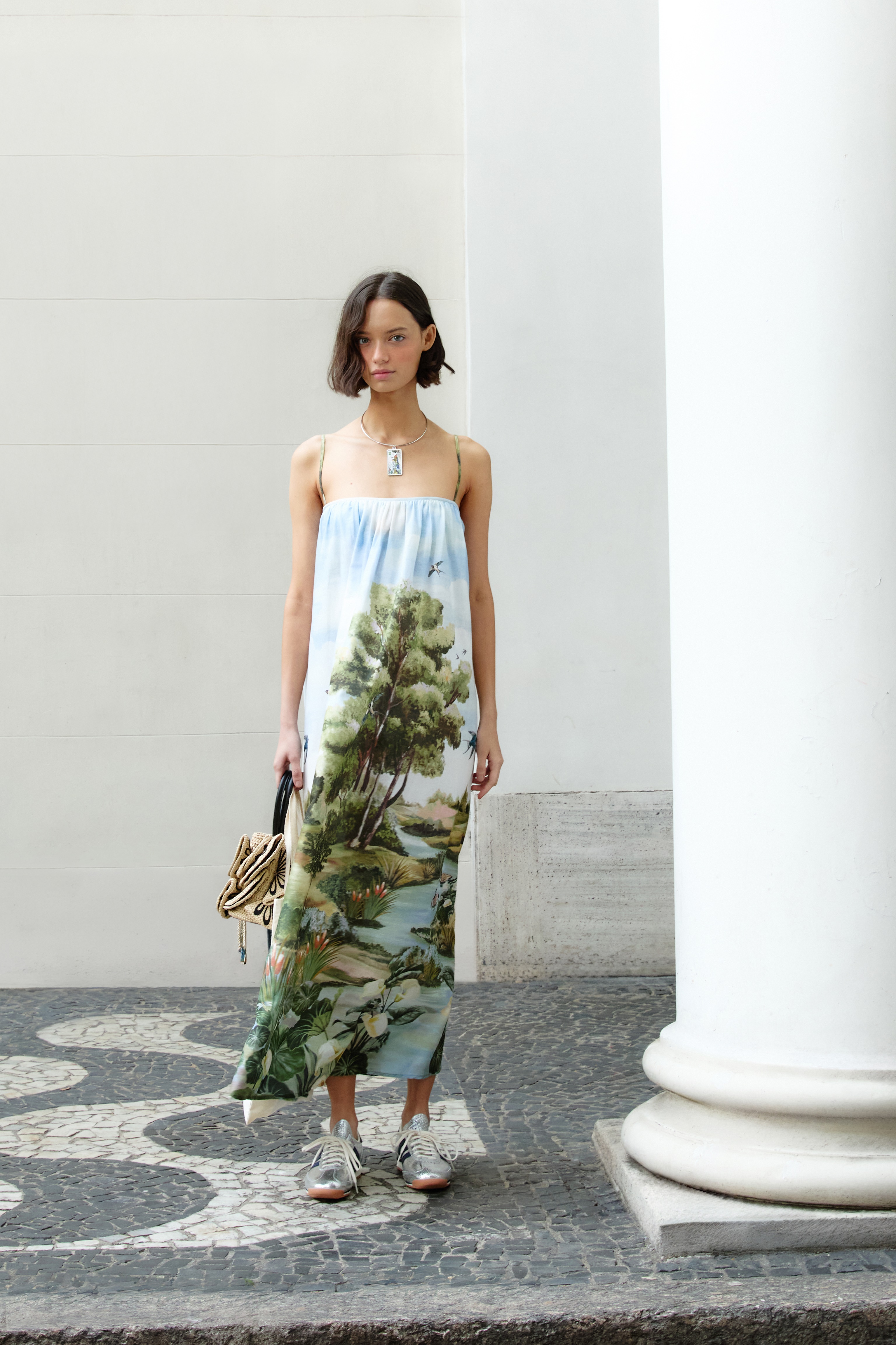Vestido Longo Alcinhas Estampado Boa Vista