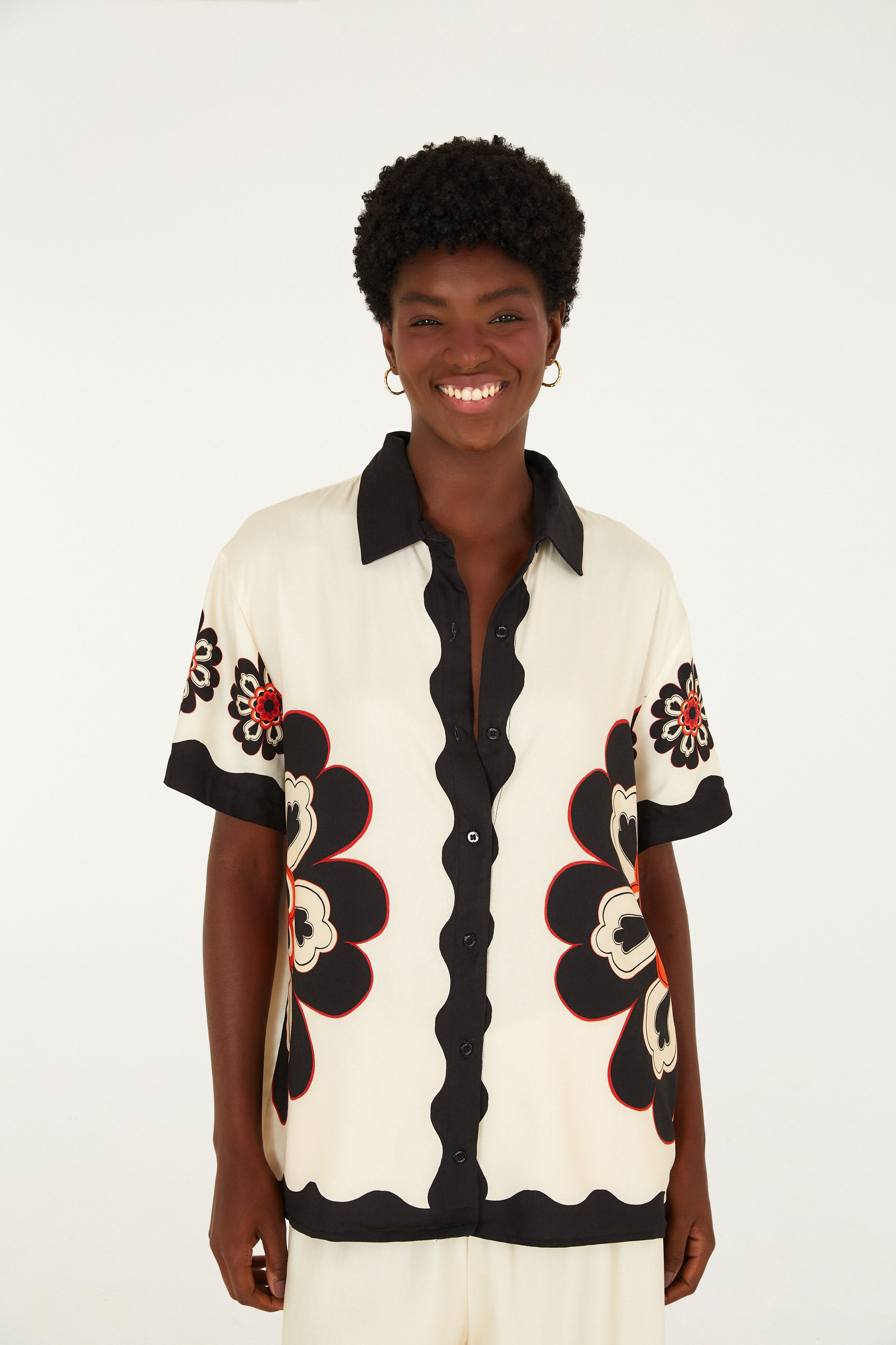 Camisa Estampada Fiore Lenço Bege Seda — foto 2