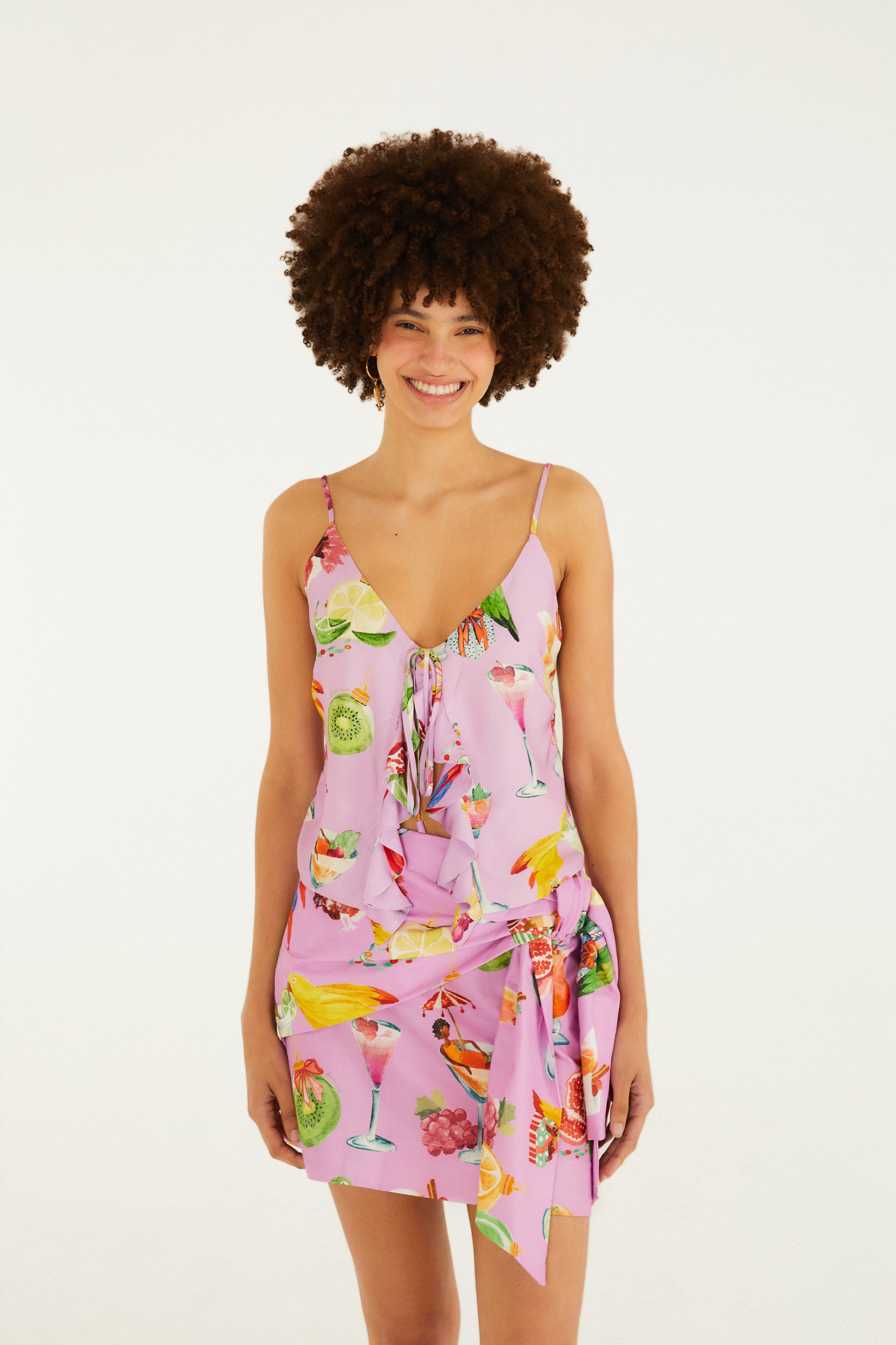 Blusa Babados Estampada Coquetel Lilás — foto 2