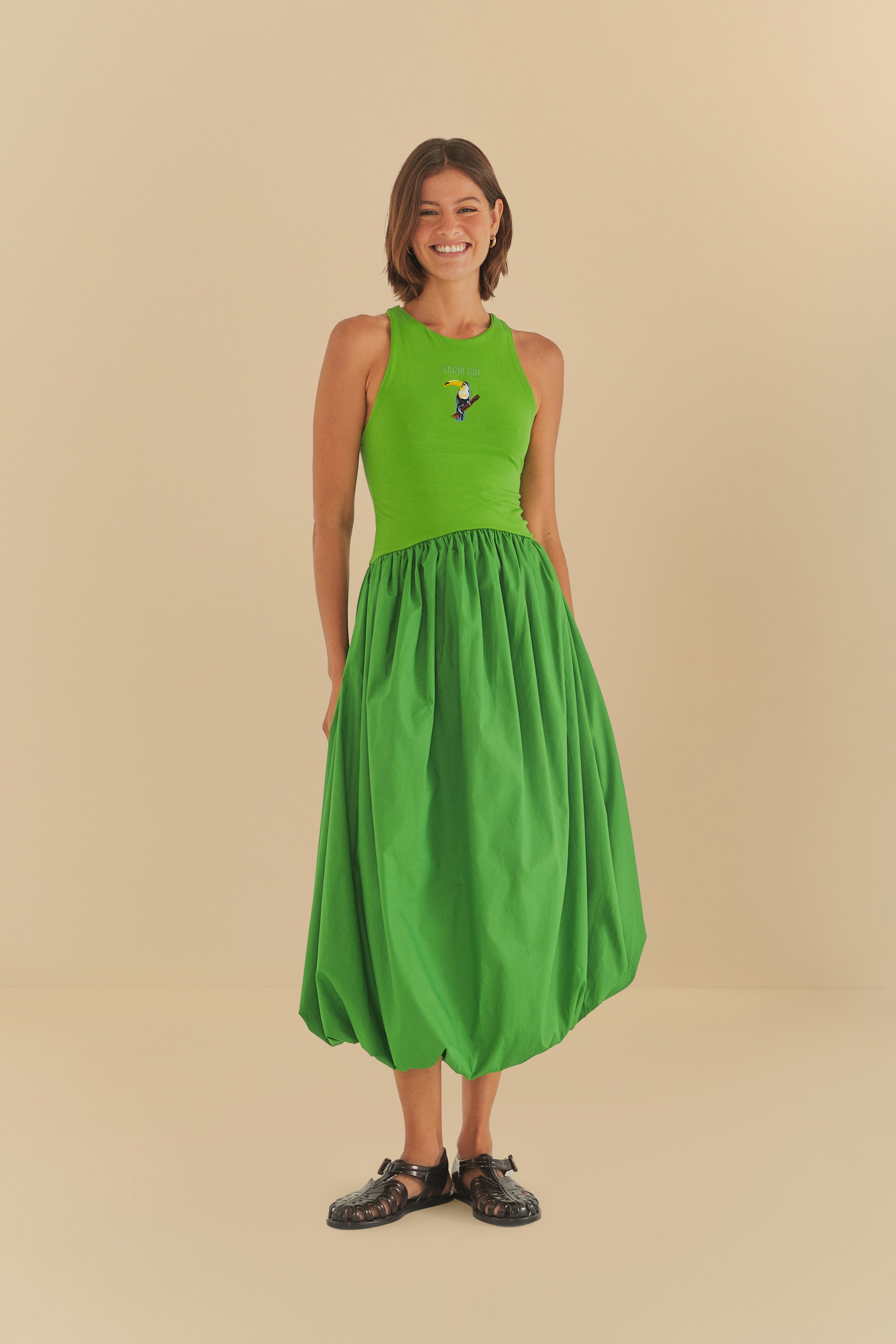 Vestido Balonê Bordado Verde — foto 2