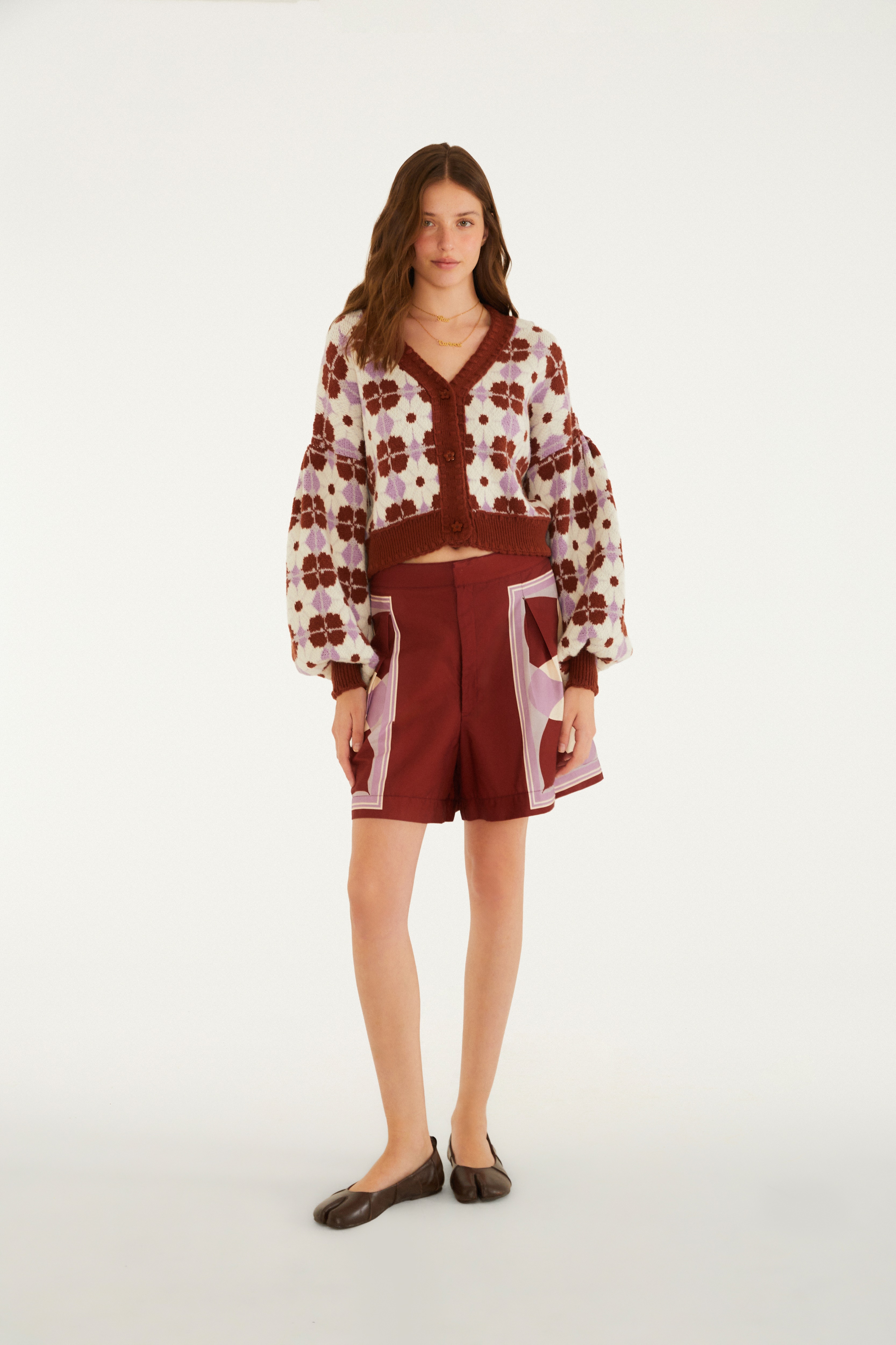 Bermuda Estampada Floral Gráfico Lilás