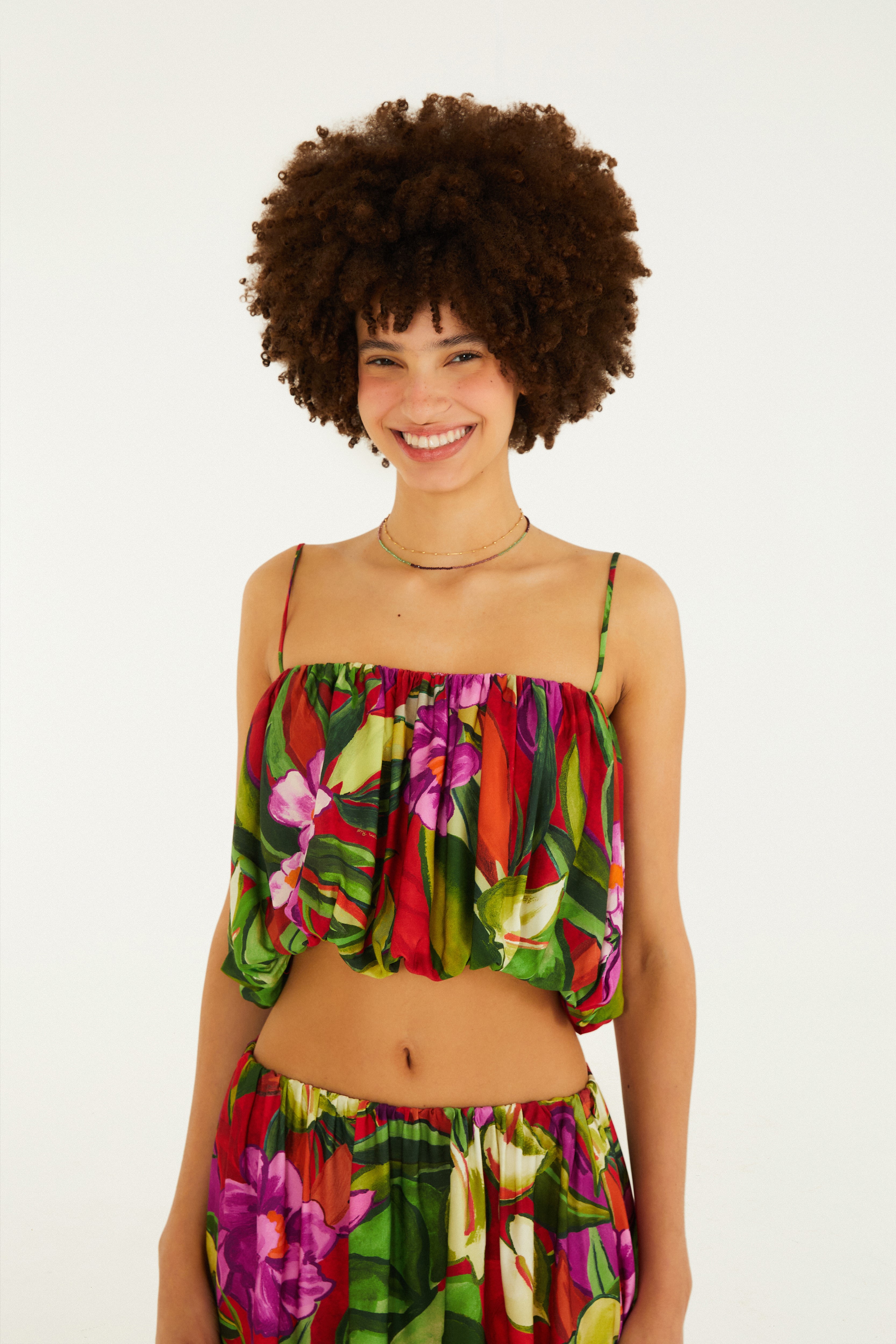 Blusa Balonê Estampada Folhagem — foto 2