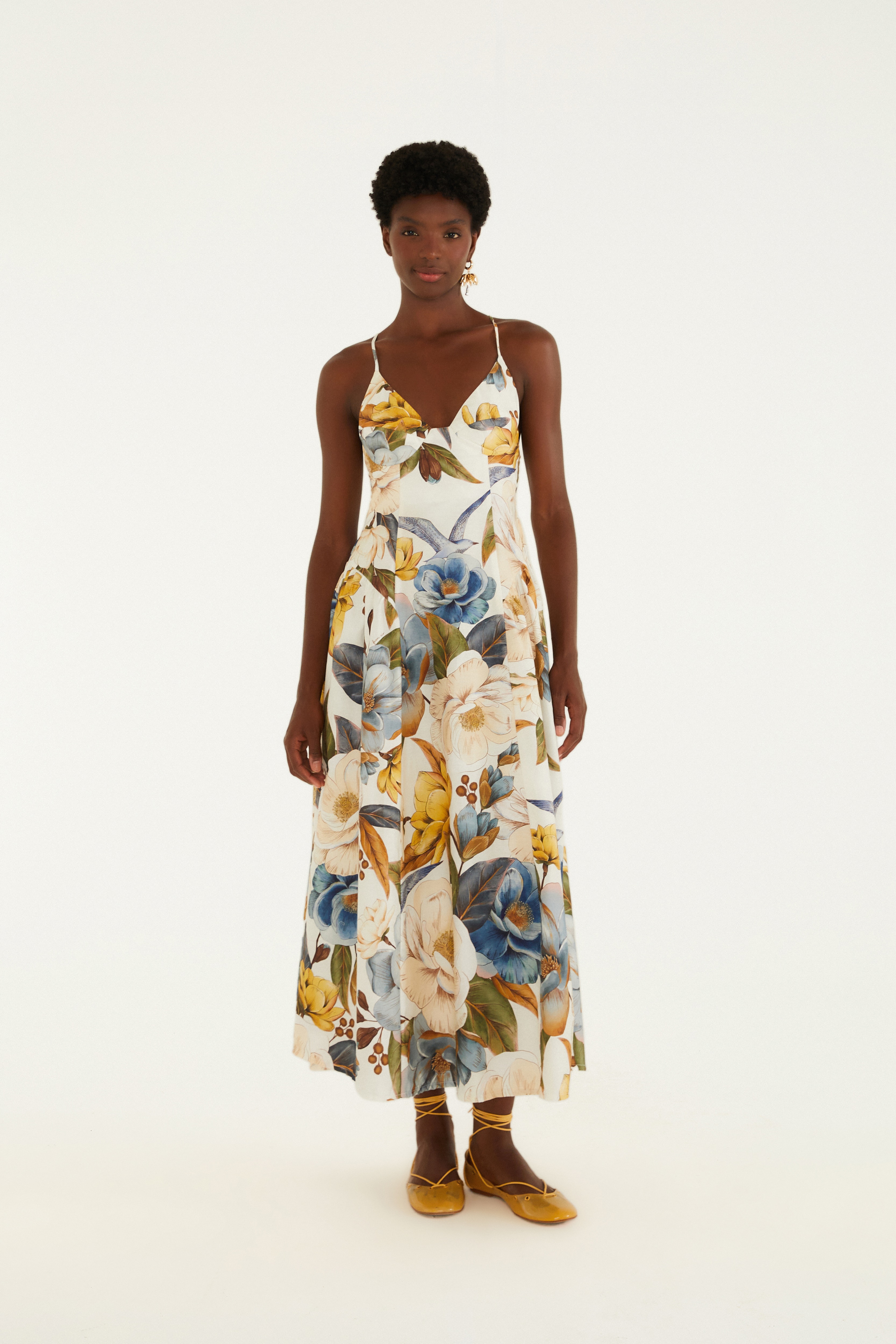 Vestido Longo Alça Estampado Jardim Guanabara