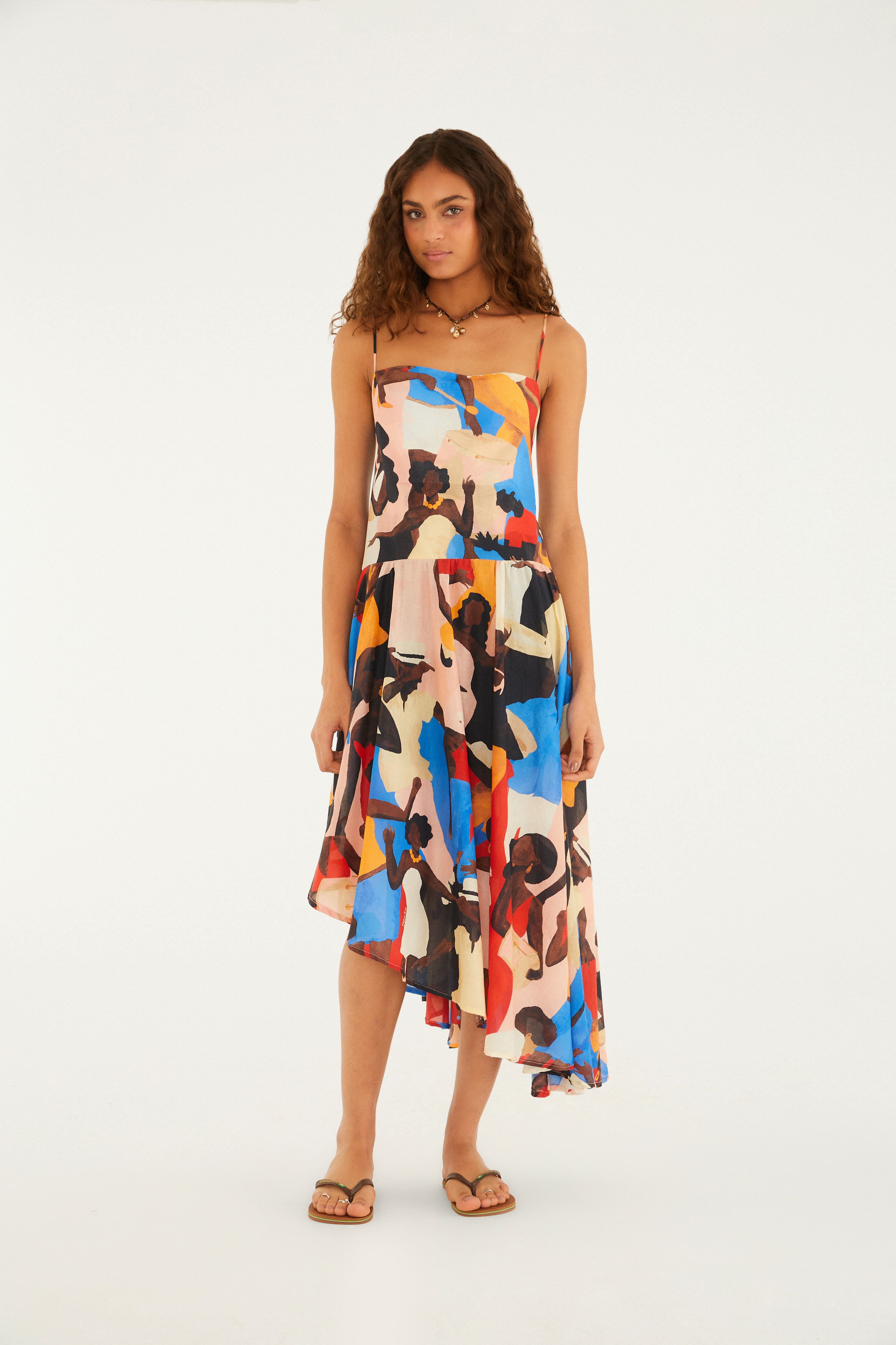 Vestido Alcinhas Estampado Samba No Pé