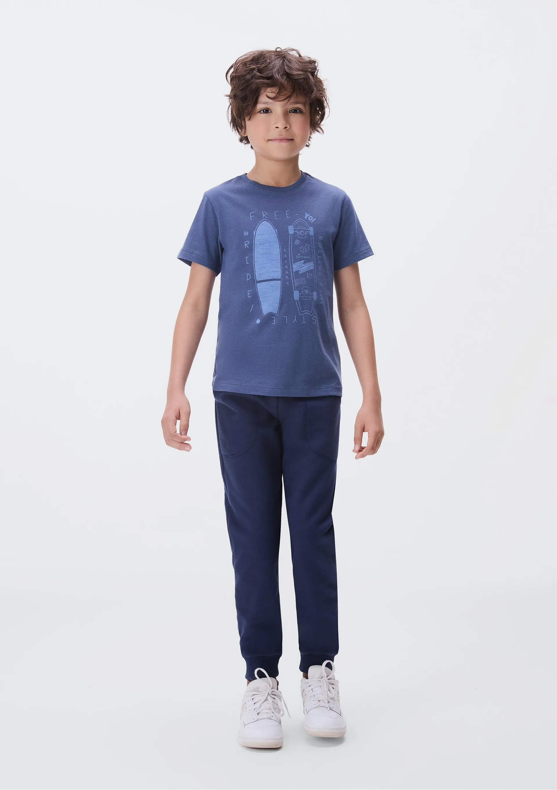 Camiseta Infantil Menino Manga Curta Com Estampa - Azul — foto 2