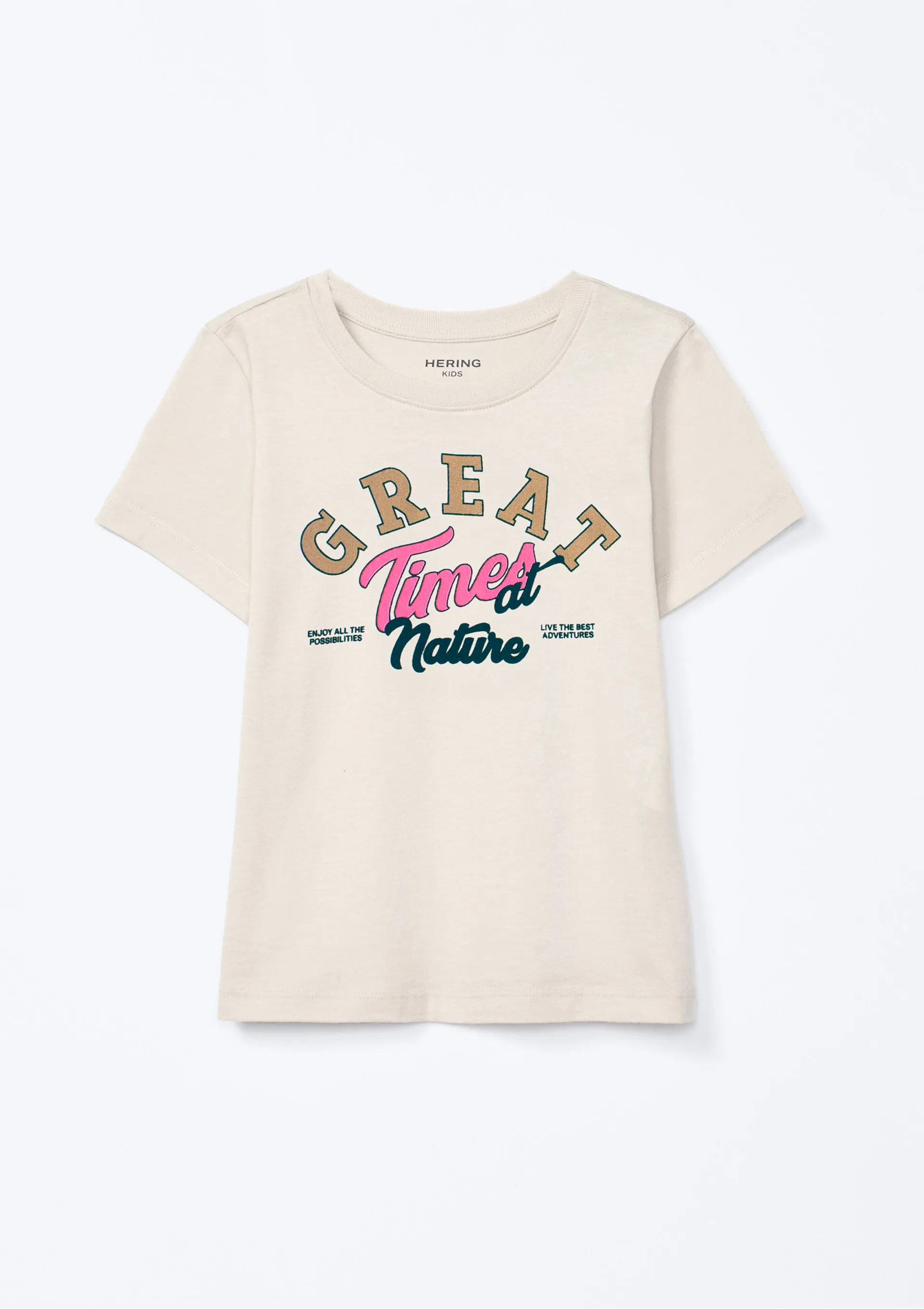 Blusa Infantil Menina Manga Curta Com Estampa - Bege