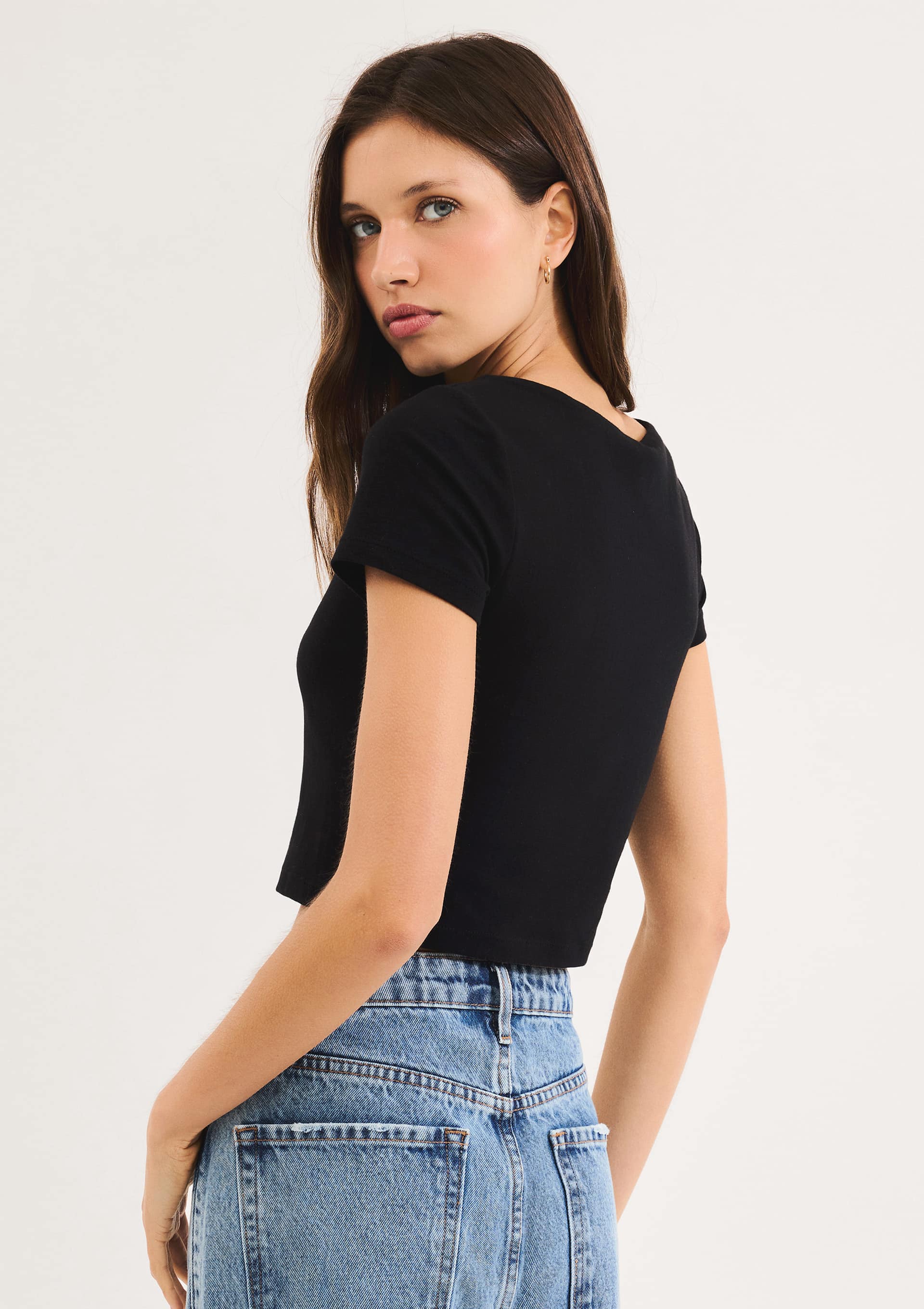 Blusa Feminina Cropped Com Elastano - Preto — foto 3