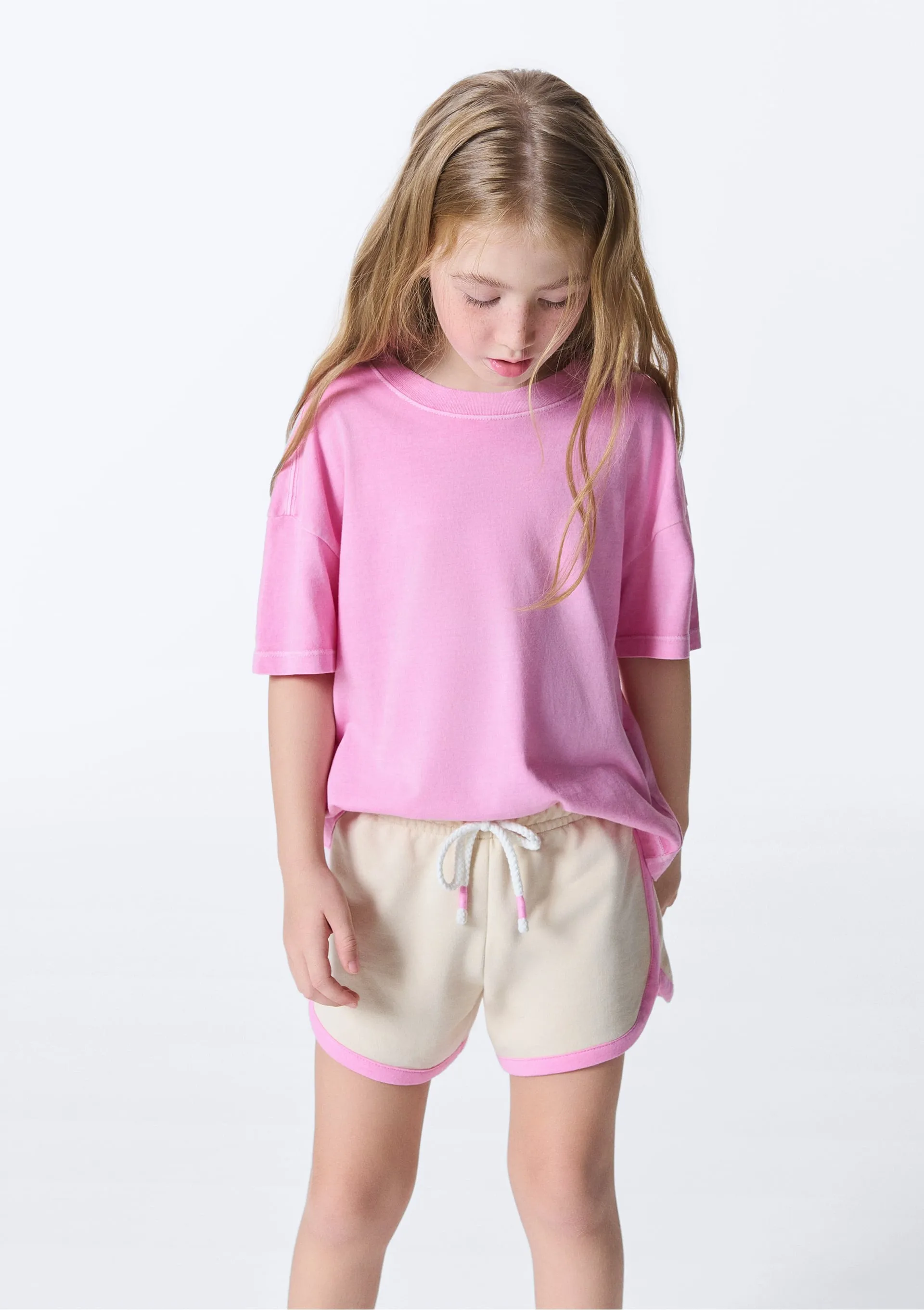 Blusa Infantil Menina Decote Em Ribana Oversized - Rosa