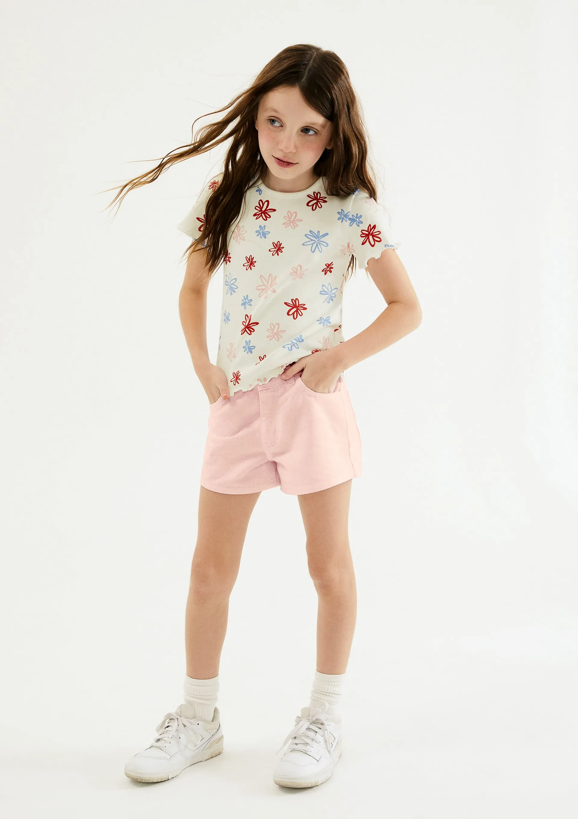 Shorts Infantil Menina Barra Desfiada Em Sarja - Rosa