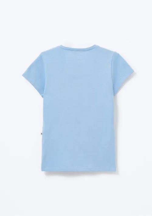 Blusa Básica Infantil Menina Manga Curta Slim Com Bordado Coração - Azul — foto 2