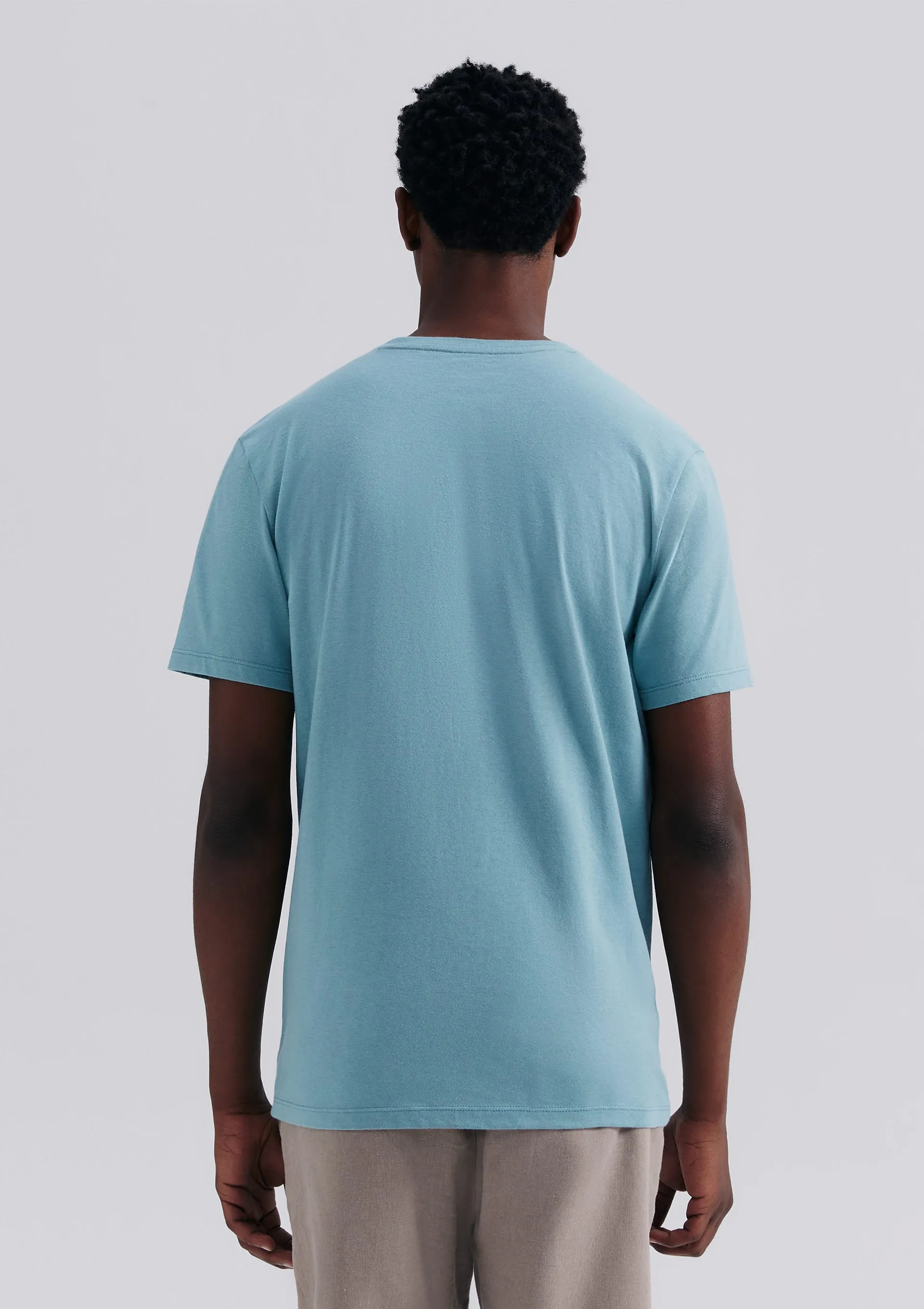 Camiseta Básica Masculina Manga Curta Gola V World - Azul — foto 3